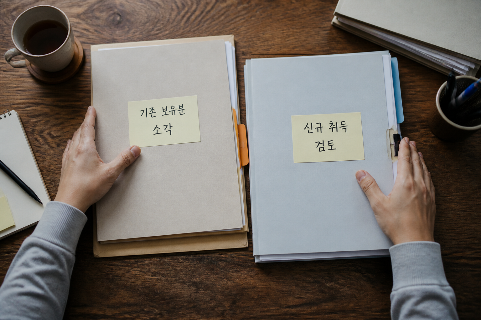 기존 보유 자기주식 소각과 신규 취득 검토를 서로 다른 서류로 나눈 장면