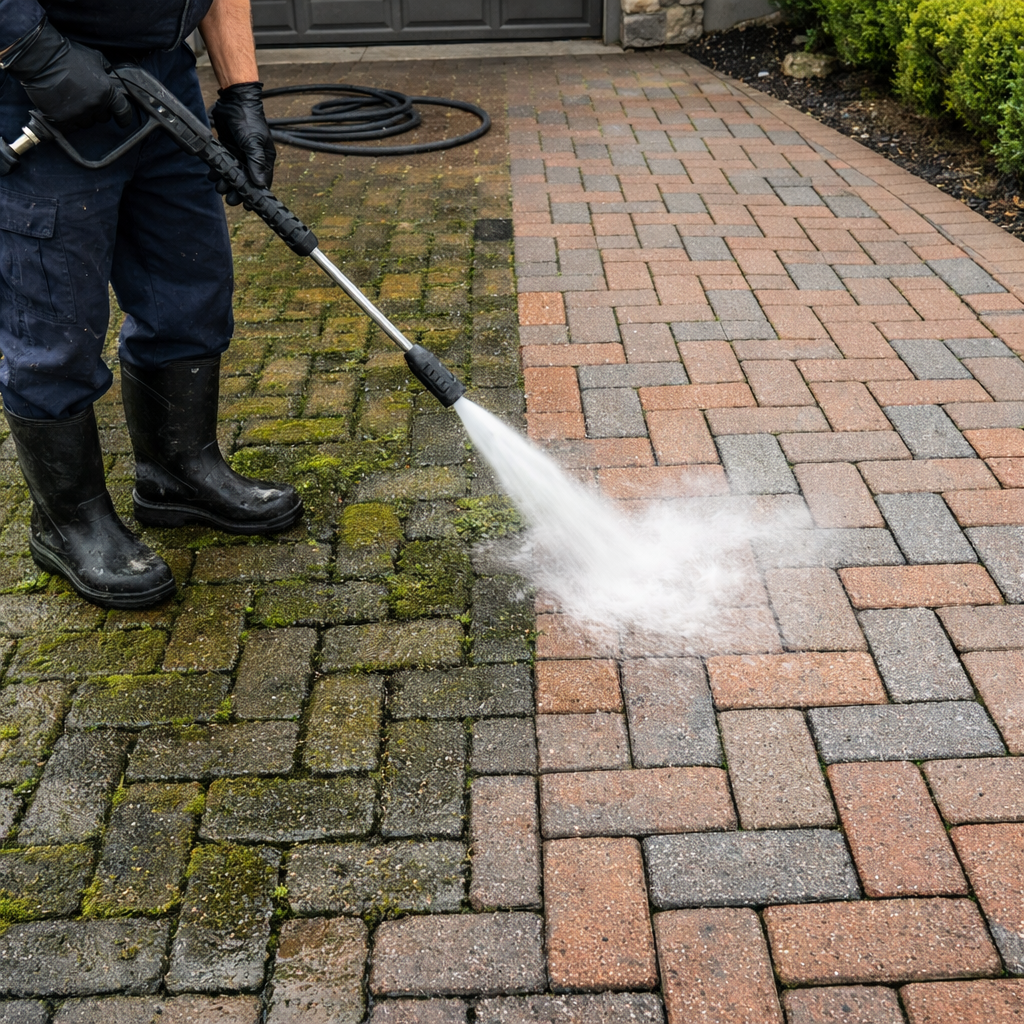 Lavage pression pavé uni