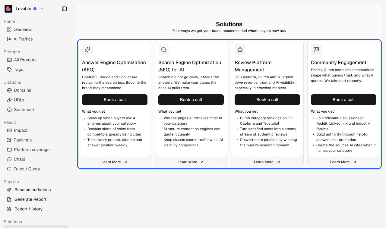 The Solutions screen