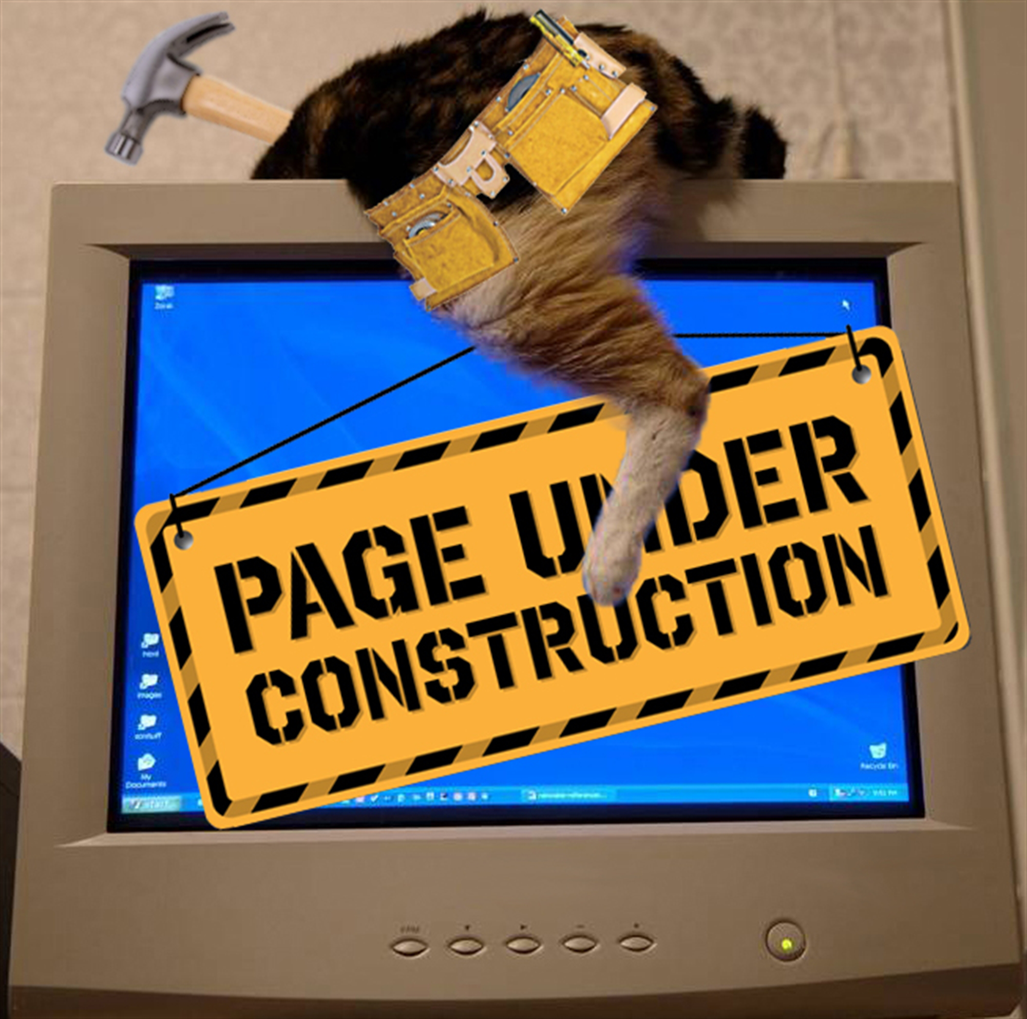 A funny cat meme that reads 'page under construction'.