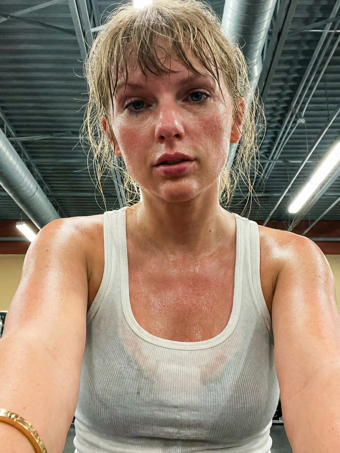 Wet and Sweaty Taylor Swift Working Out in SEXY White Tank Top