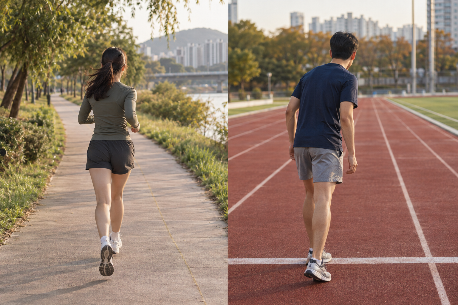 일정 거리 달리기와 구간을 나누는 달리기에서 확인할 페이스 항목을 고르는 삽화