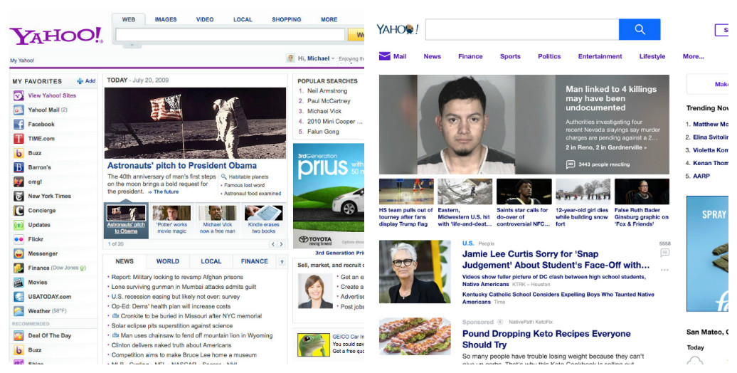 Yahoo thay đổi thiết kế giao diện web trong 10 năm như thế nào