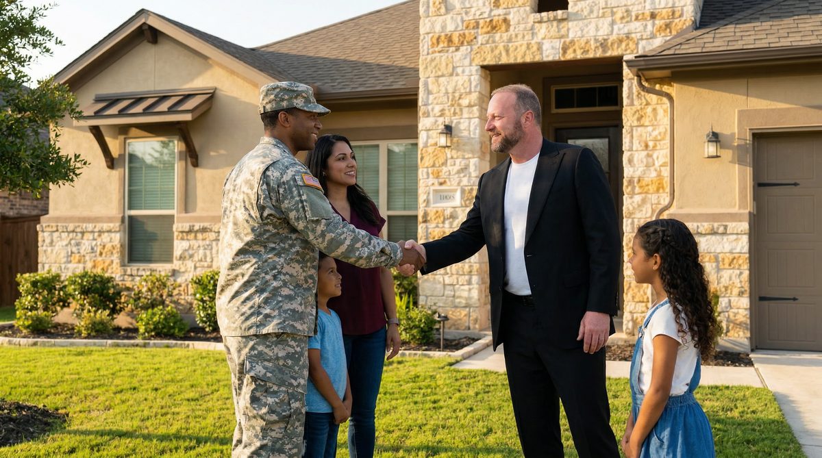 San Antonio Texas skyline with suburban neighborhoods, military family relocating, and Hill Country landscape at golden hour — relocation expert guide by Christopher Beal