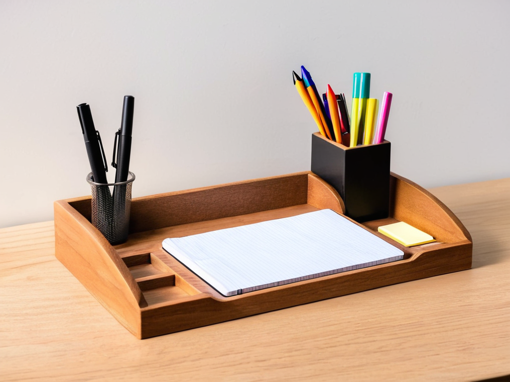 Wooden desk organizer tray
