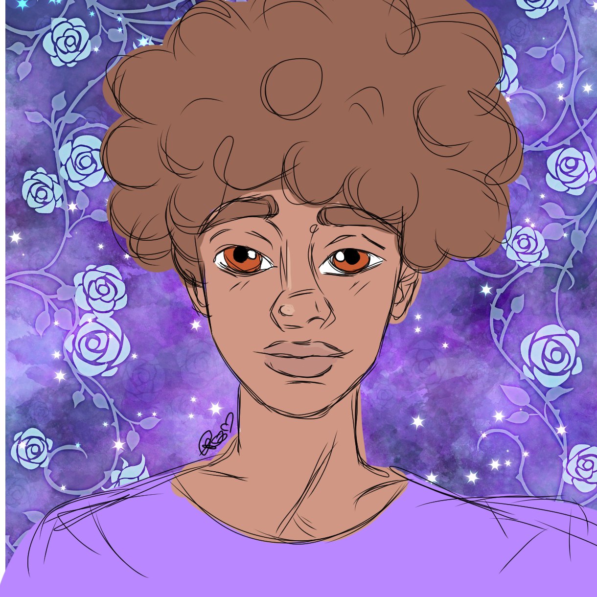 portrait with purple roses