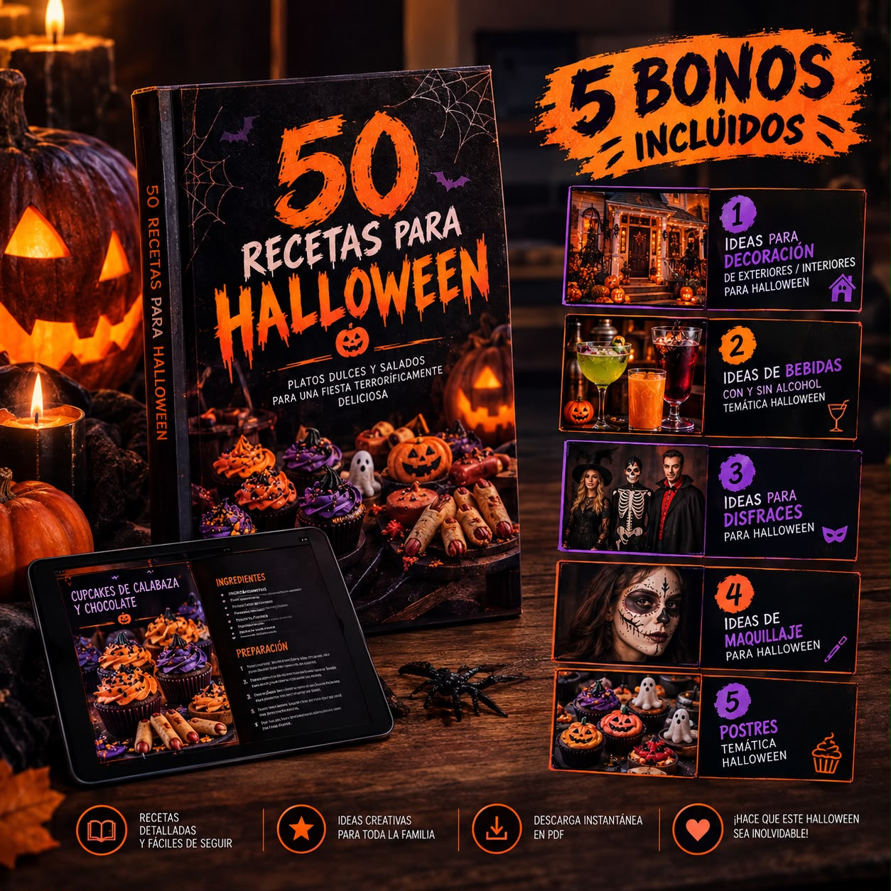 Mockup del ebook 50 Recetas de Halloween