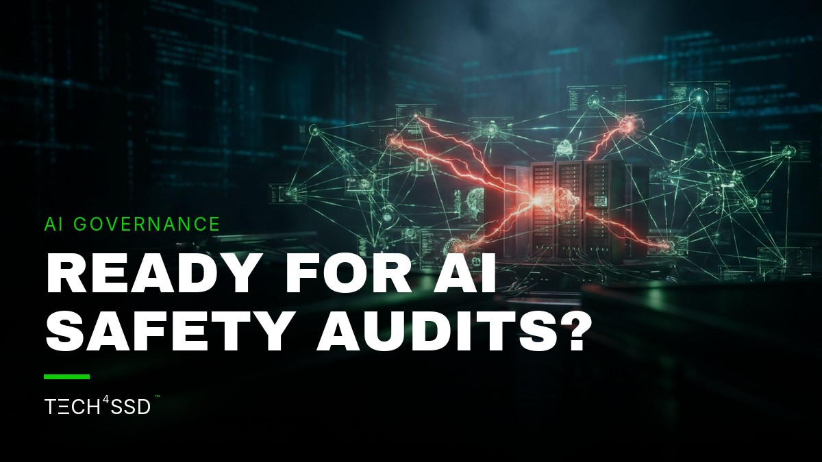 Abstract digital network representing AI safety audits and cybersecurity protocols