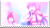 A stamp with a gif of Sayaka and her idol group performing from the Danganronpa: The Animation Anime 