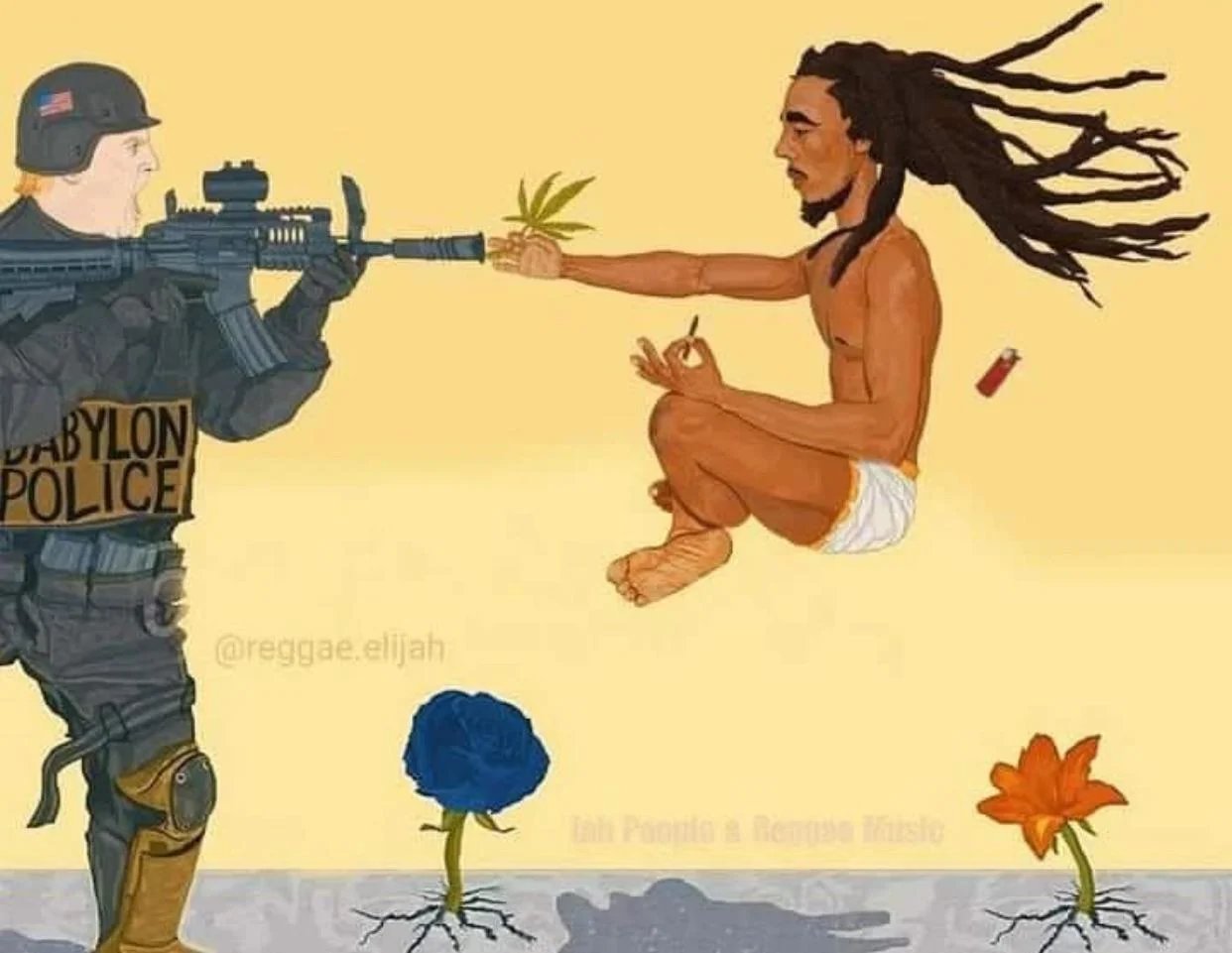 Floating man giving weed to a cop