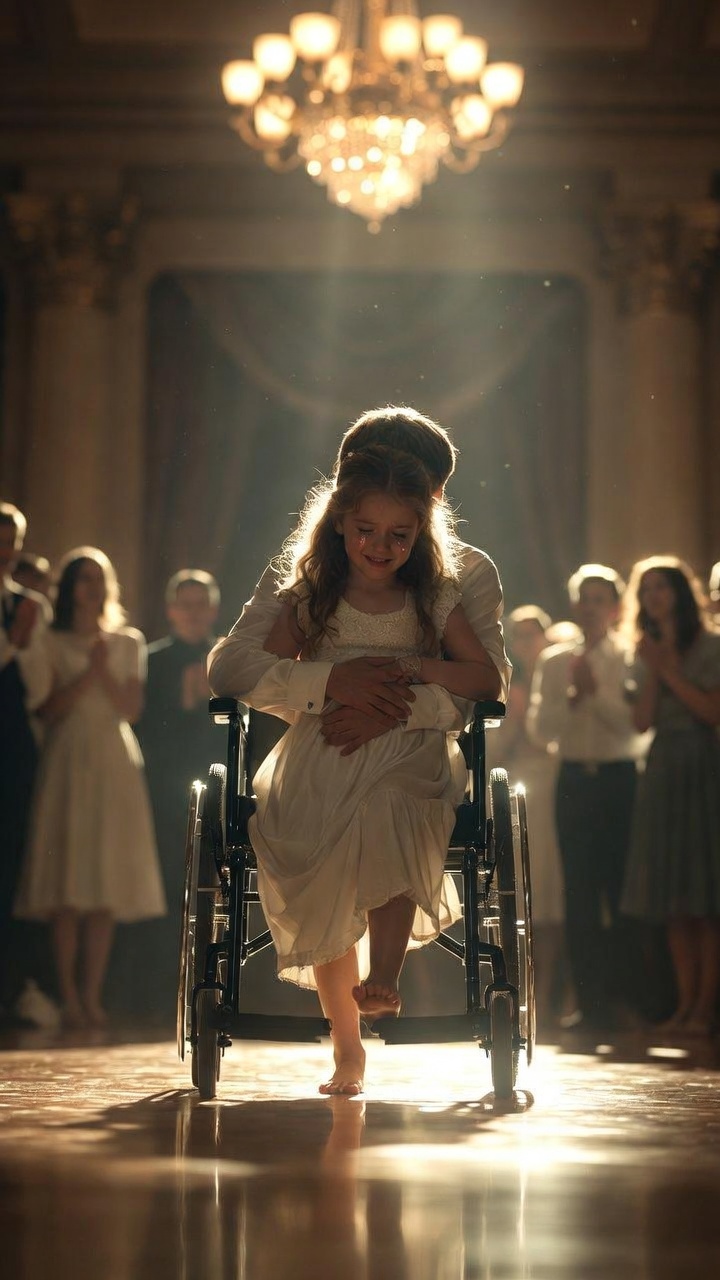 The Little Girl Took Her First Step Under the Chandelier Light