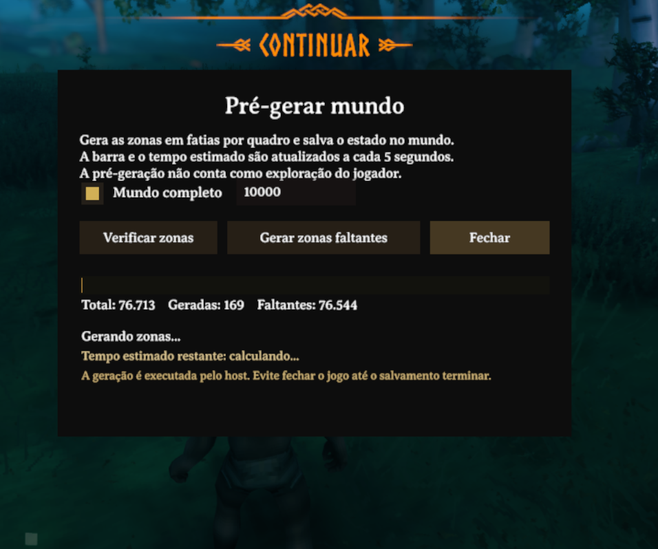 World pre-generation modal