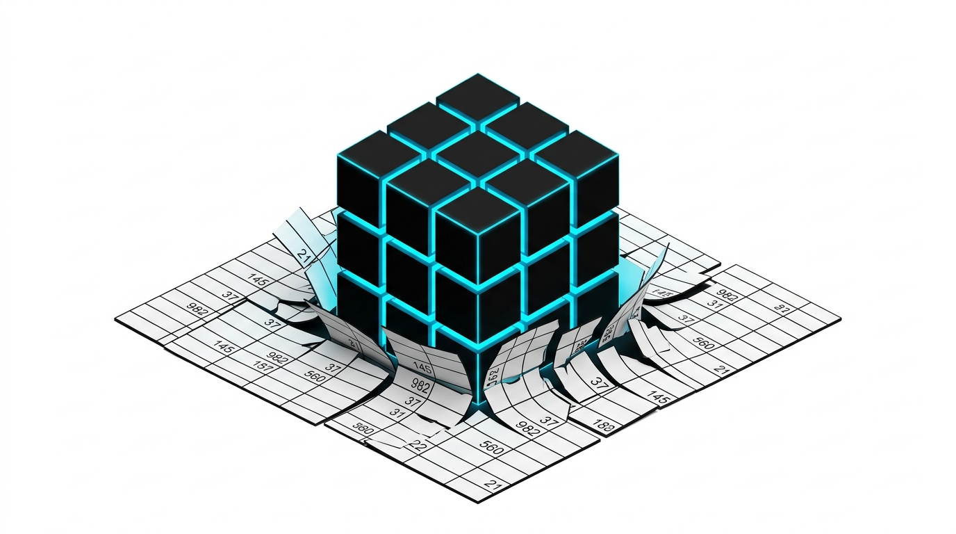 Legacy 2D spreadsheet vs 3D Agentic DB Cube