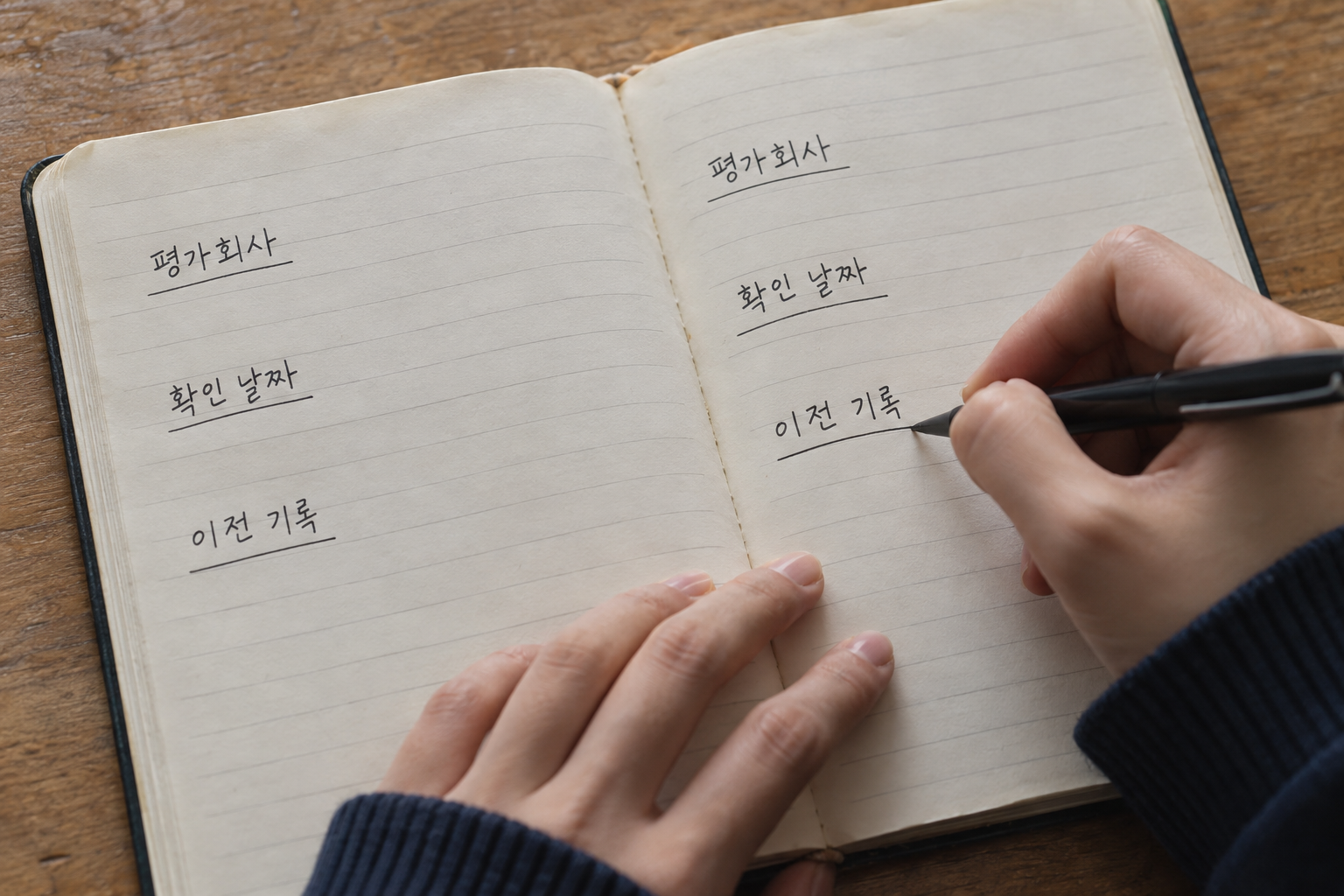 KCB와 NICE를 나눠 같은 평가회사의 이전 기록과 비교하도록 돕는 설명용 기록 장면