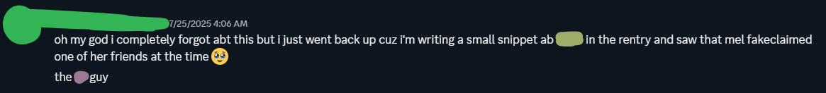 a recollection of the time that melody had fakeclaimed one of her "friends" who she also went along to shit talk about them multiple times. this person was 14 at the time, 16 now (if i recall correctly).