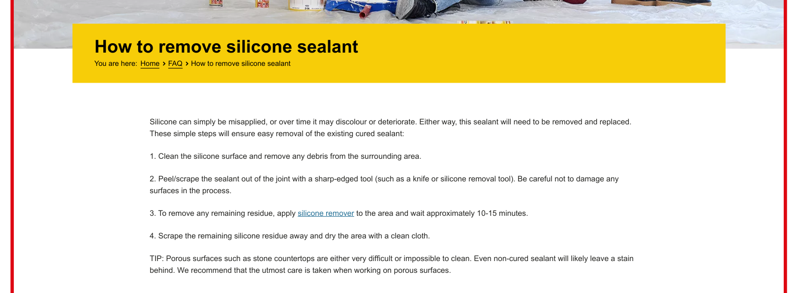얇게 남은 실리콘 막의 처리를 설명하는 Soudal 공식 안내