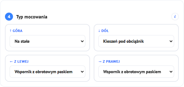 Krok 3: mocowania u góry, u dołu, z lewej i z prawej