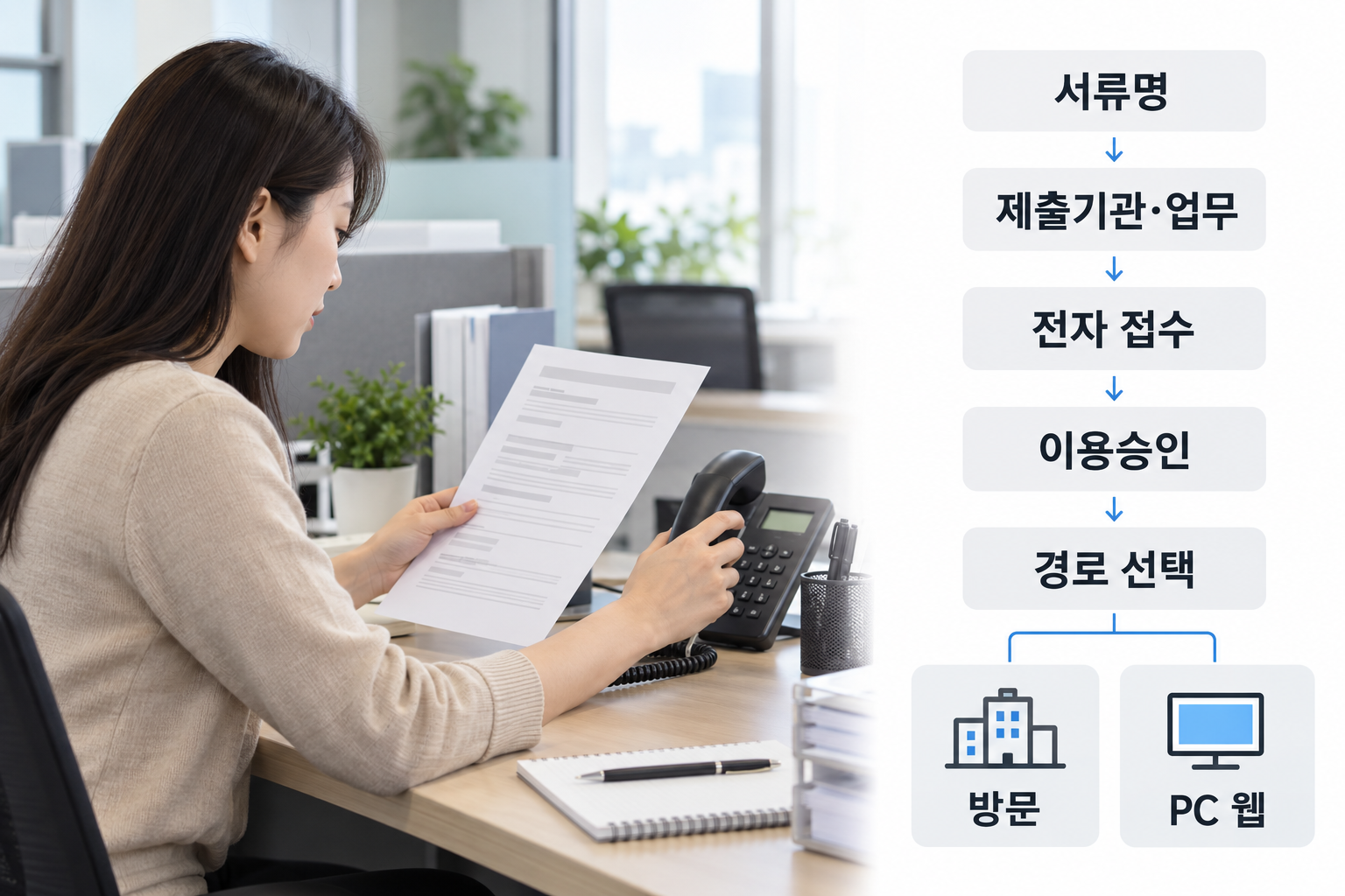 서류명·제출업무·전자 접수·이용승인을 확인해 발급 경로를 고르는 순서