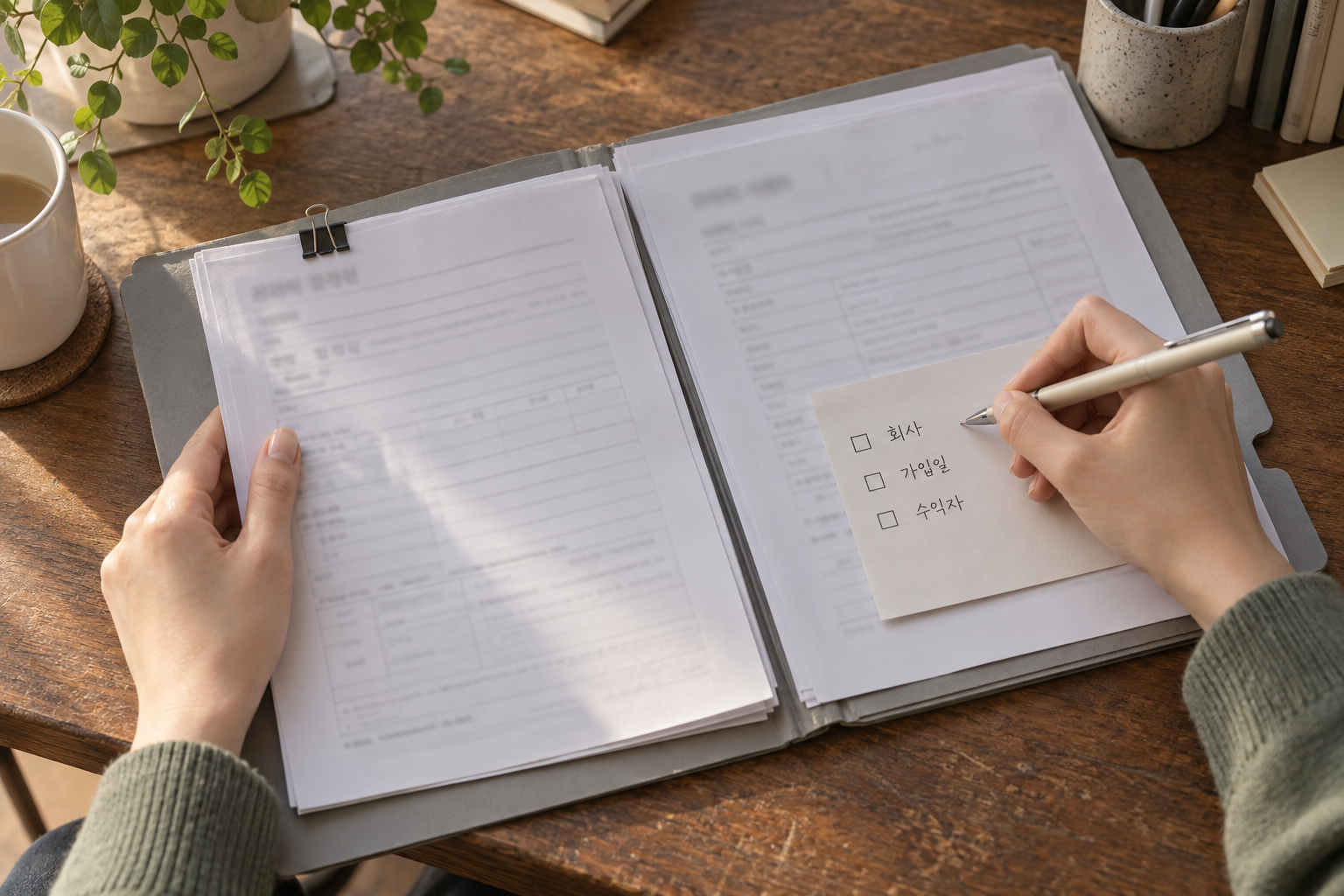 두 실손 계약의 보험회사·가입일·수익자를 확인하는 설명용 장면
