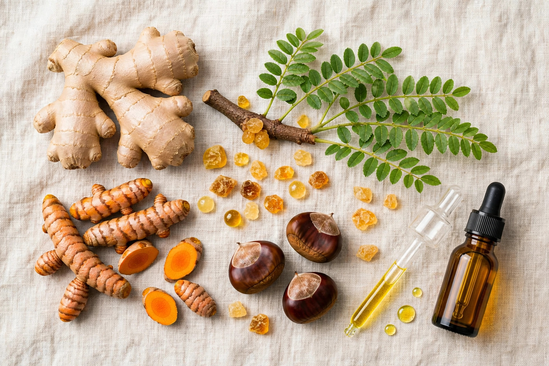 Natural ingredients in Lymph Tonic like ginger turmeric and horse chestnut