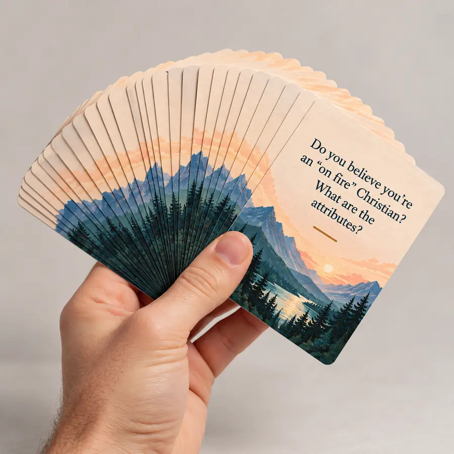 Hand fanning the question cards