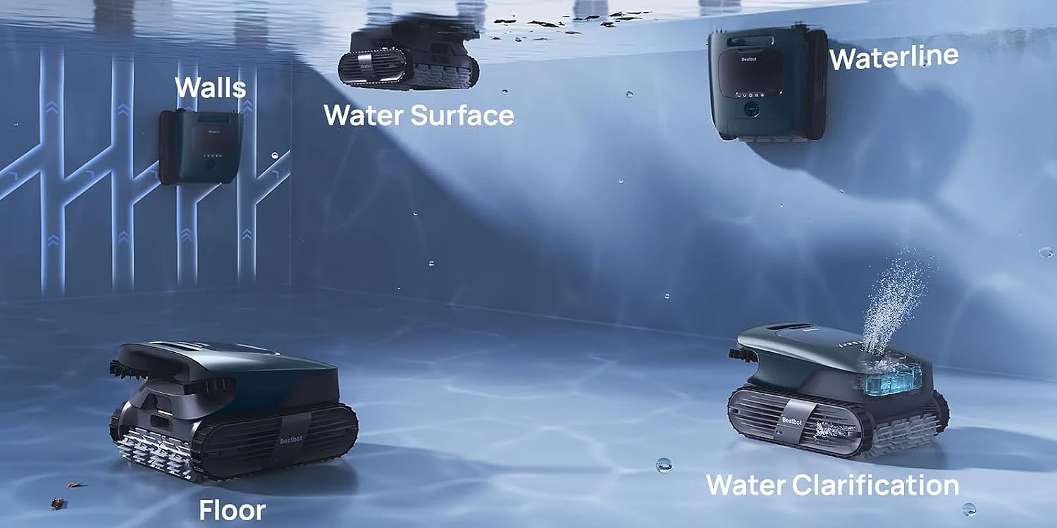 A group of robotic machines in a pool