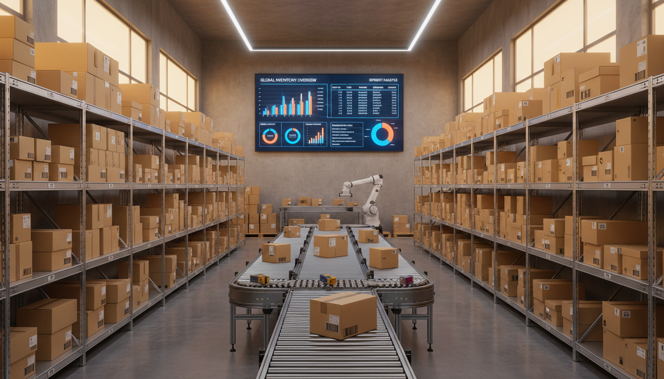 Modern warehouse met productdata synchronisatie voor e-commerce migratie