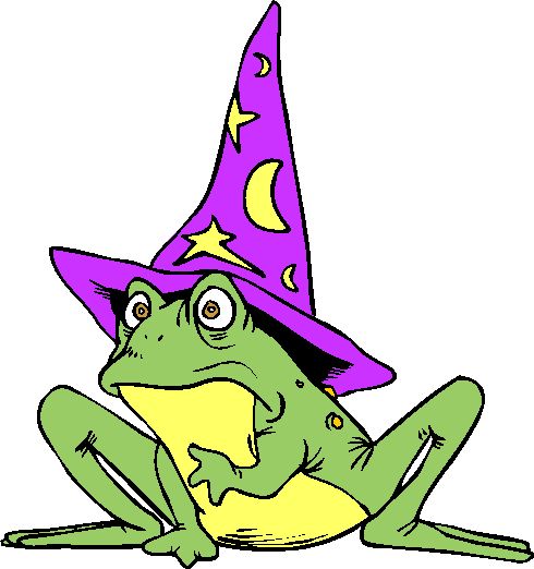 a drawing of a worried green frog wearing a purple wizard hat