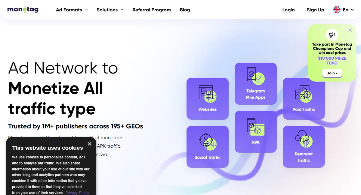 Monetag MultiTag AI ad monetization platform for low traffic websites