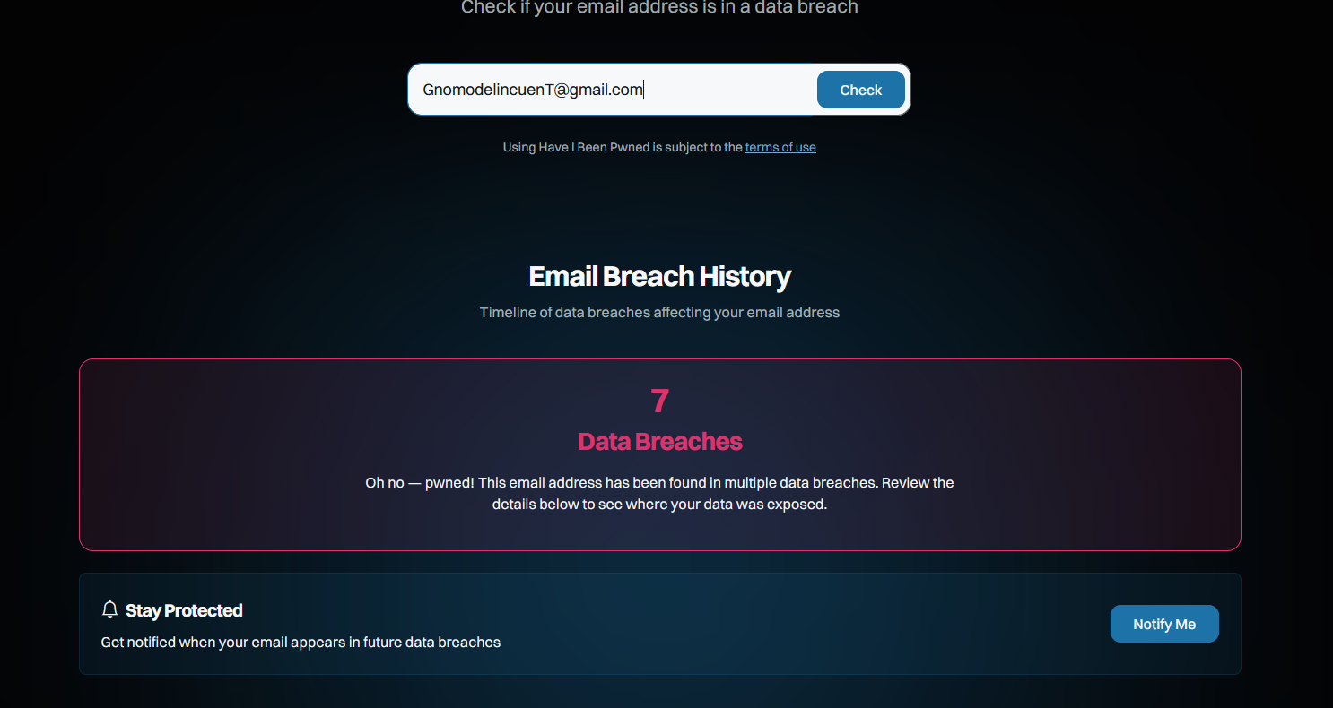 Have I Been Pwned result