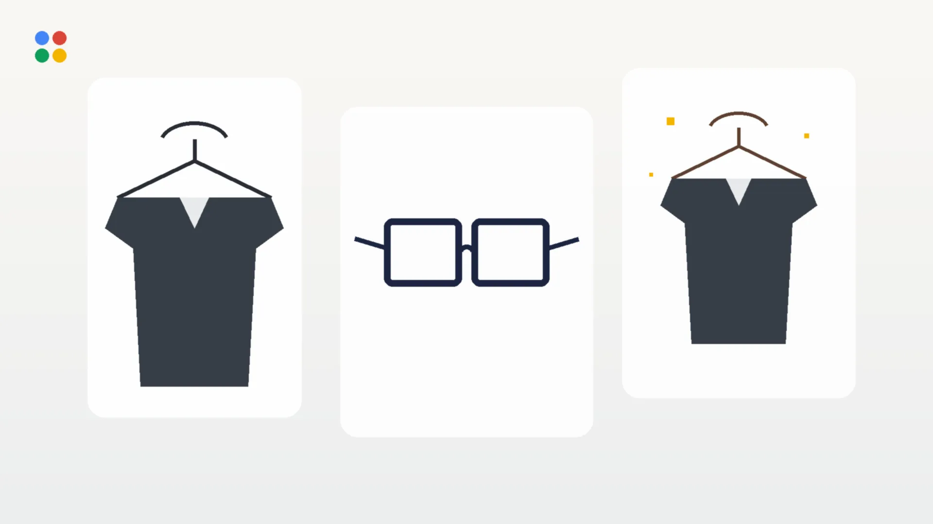 Illustrated Google Photos wardrobe with a shirt, glasses, and a second shirt