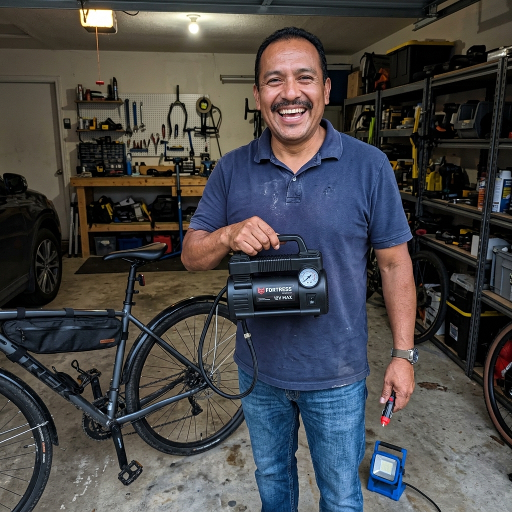 Diego en garaje con compresor