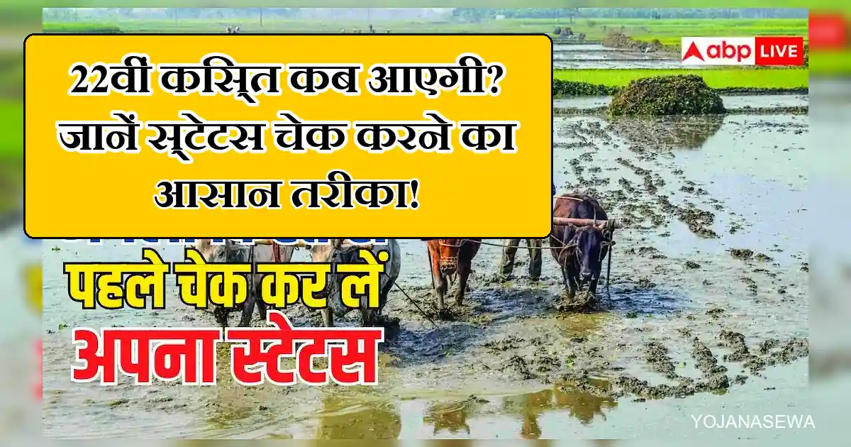 पीएम किसान योजना 22वीं किस्त स्टेटस चेक करने का आसान तरीका जानें। खेत में किसान।