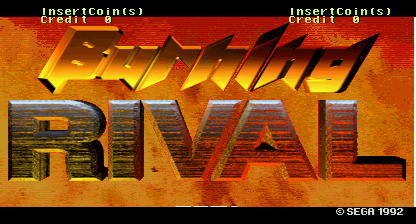 The title screen of Sega's 1992 arcade game, Burning Rival