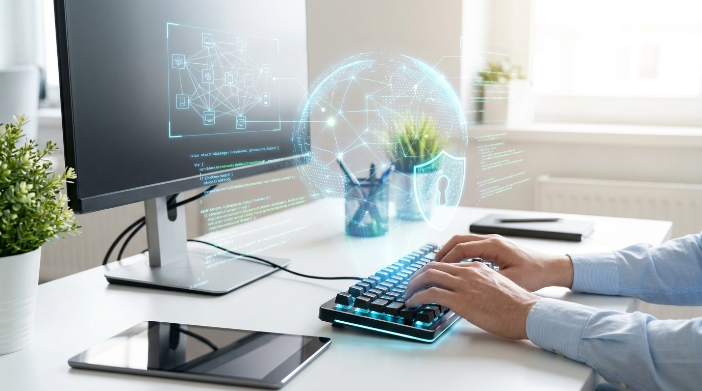 Developer integrating safety checks into AI code, inspired by OpenAI Model Misalignment Framework.