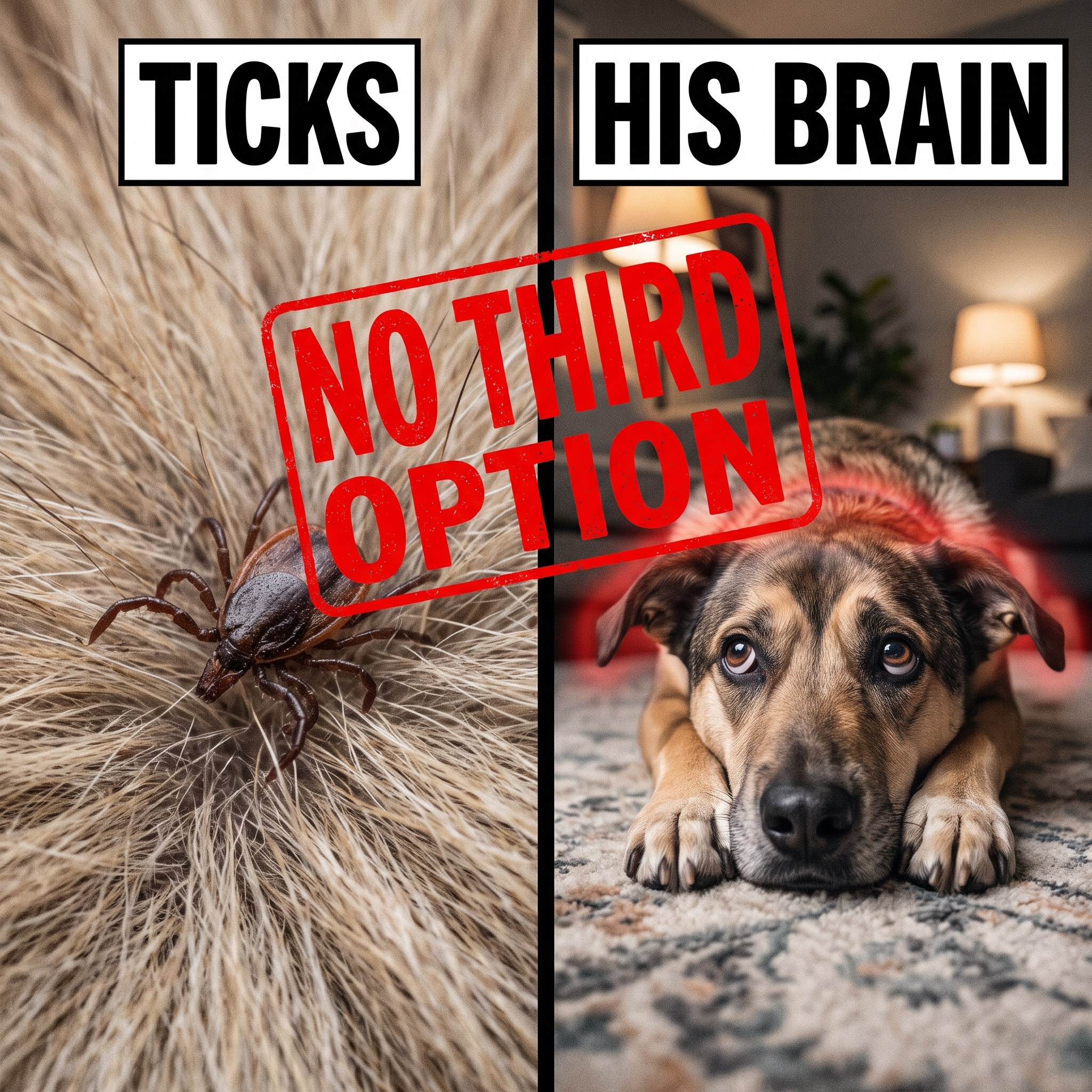 Ticks on one side, his brain on the other — and no third option on the shelf