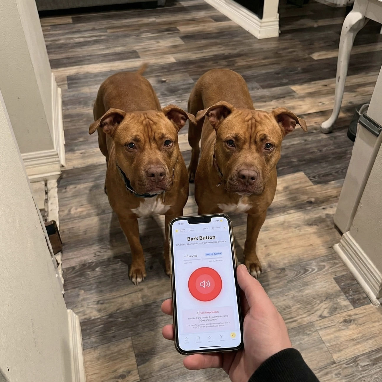 Two pit bulls calm and quiet