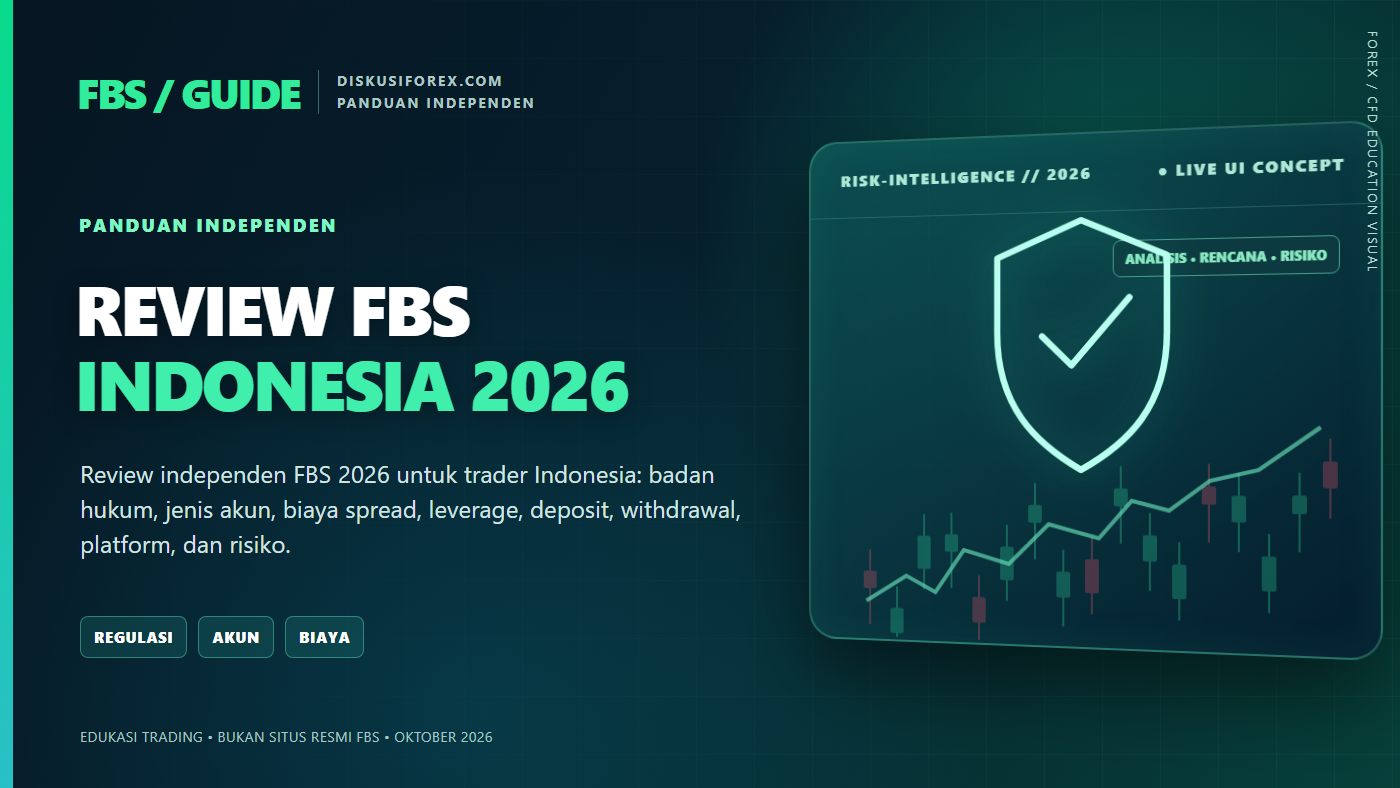 Review independen broker FBS 2026 membahas regulasi akun biaya platform dan risiko