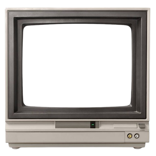 Old CRT-ish monitor with AV ports on the front and intro text on screen