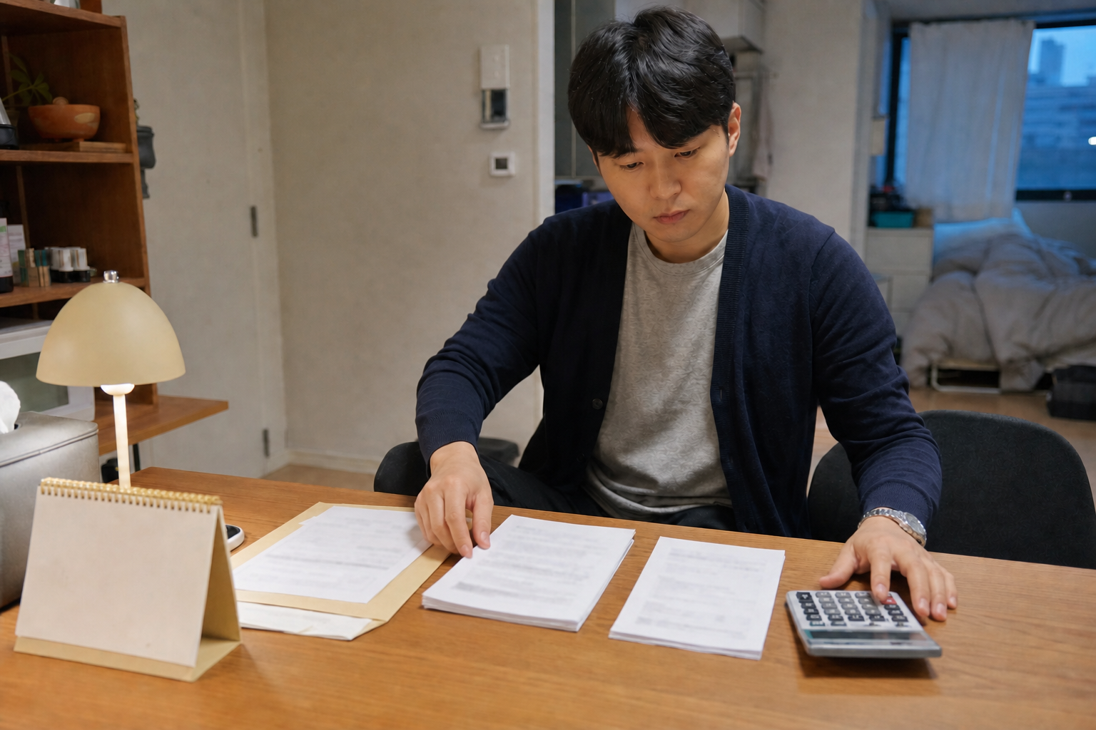 공제 한도에 못 미치는 지출을 계산해 추가 절감 여부를 확인하는 장면