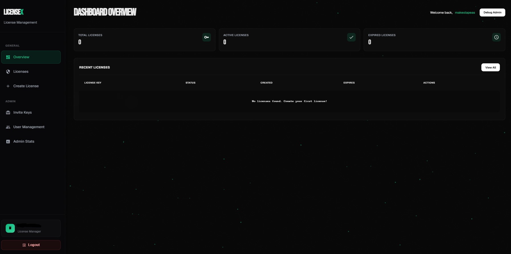 LicenseX Dashboard Preview