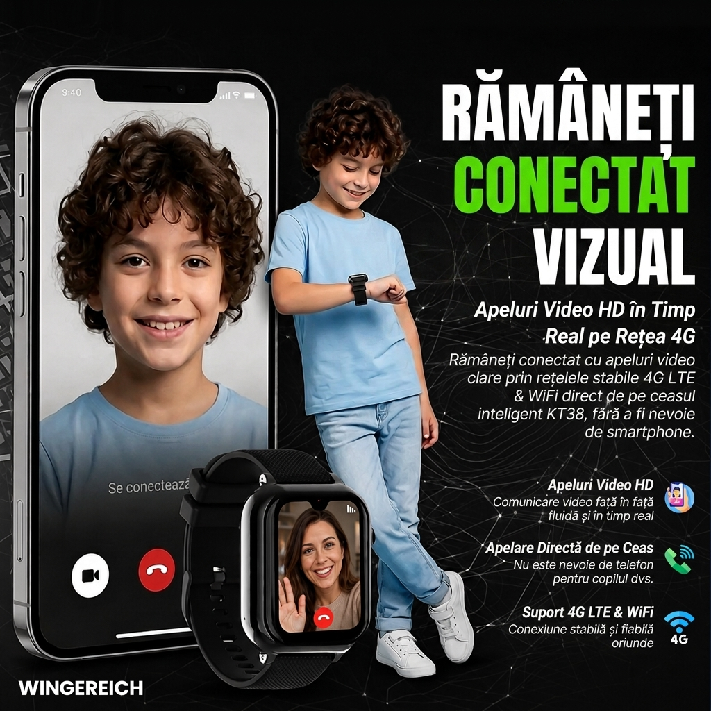 Ceas smartwatch Wingereich copii AI negru