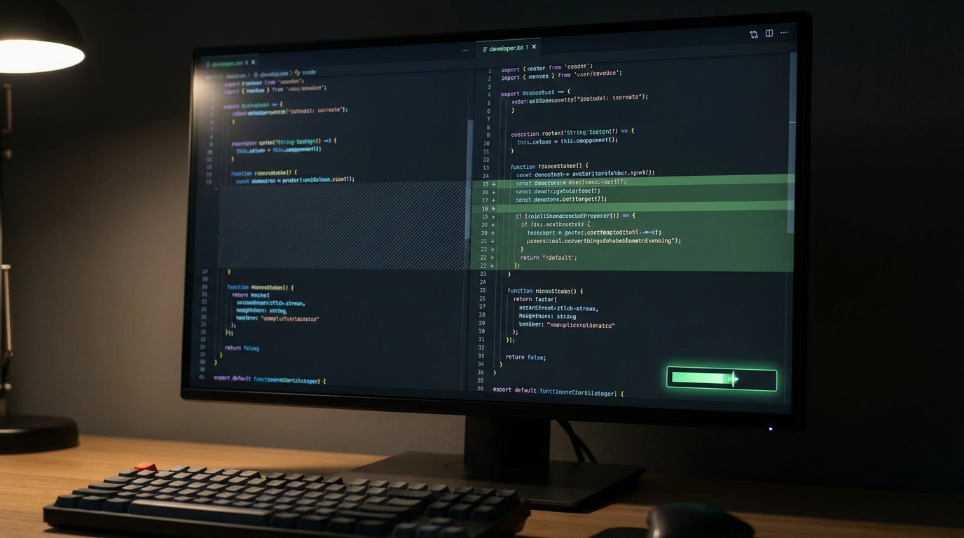Optimized code diff view on a screen, illustrating improved GitHub site performance for large pull requests.