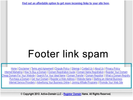seo onpage quá liều ở footer
