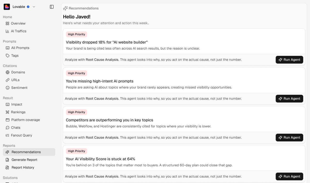 The Recommendations screen