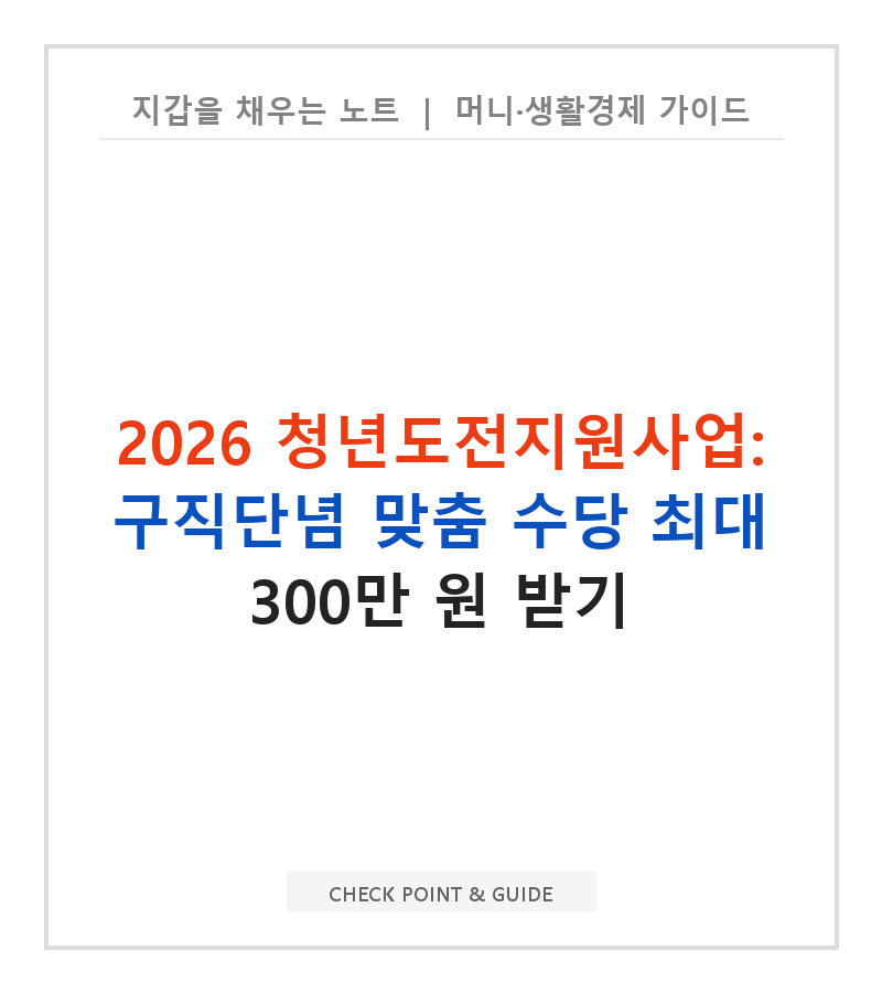 2026 청년도전지원사업: 구직단념 맞춤 수당 최대 300만 원 받기