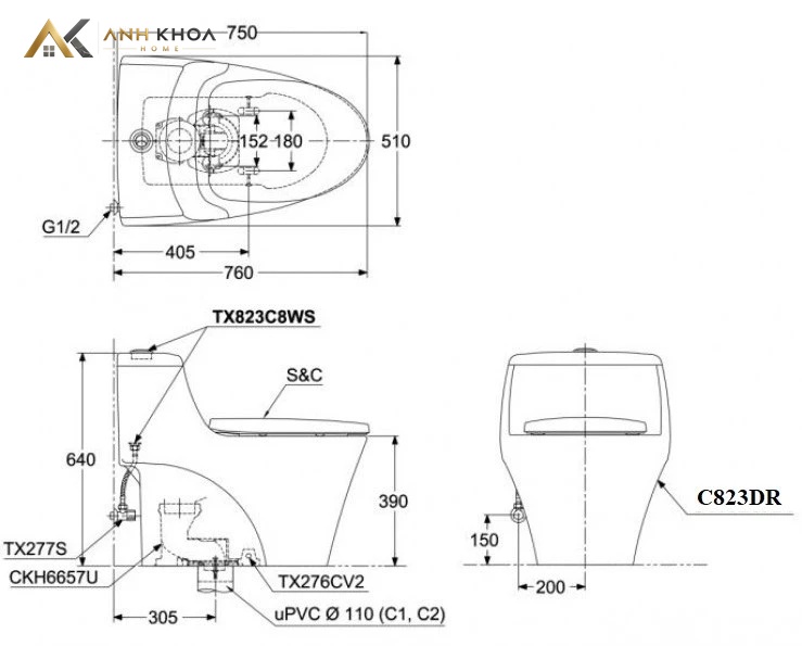 ban ve ki thuat cua bon cau toto ms823dre2 nap co ecowasher