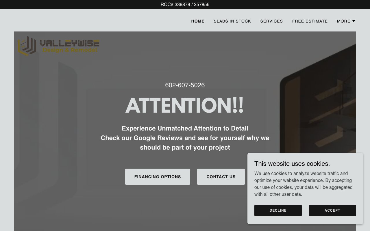 Valleywise Design & Remodel homepage