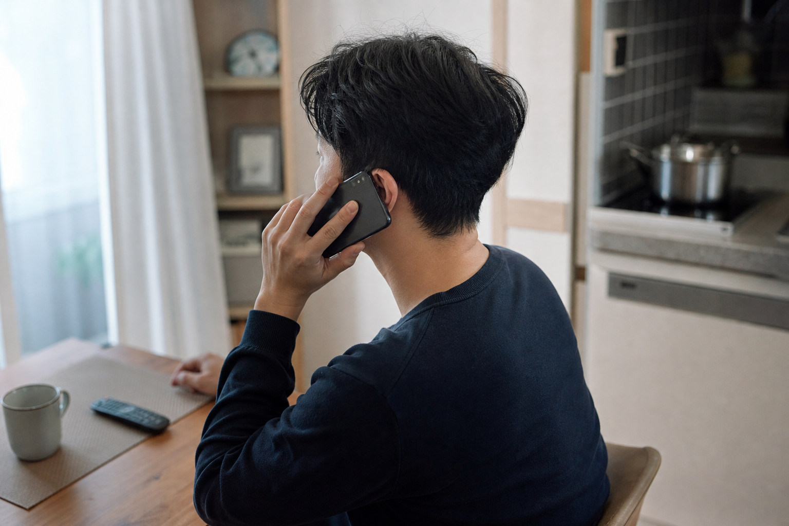 휴대전화 긴급재난문자 설정을 확인한 뒤 부모님께 전화하는 모습