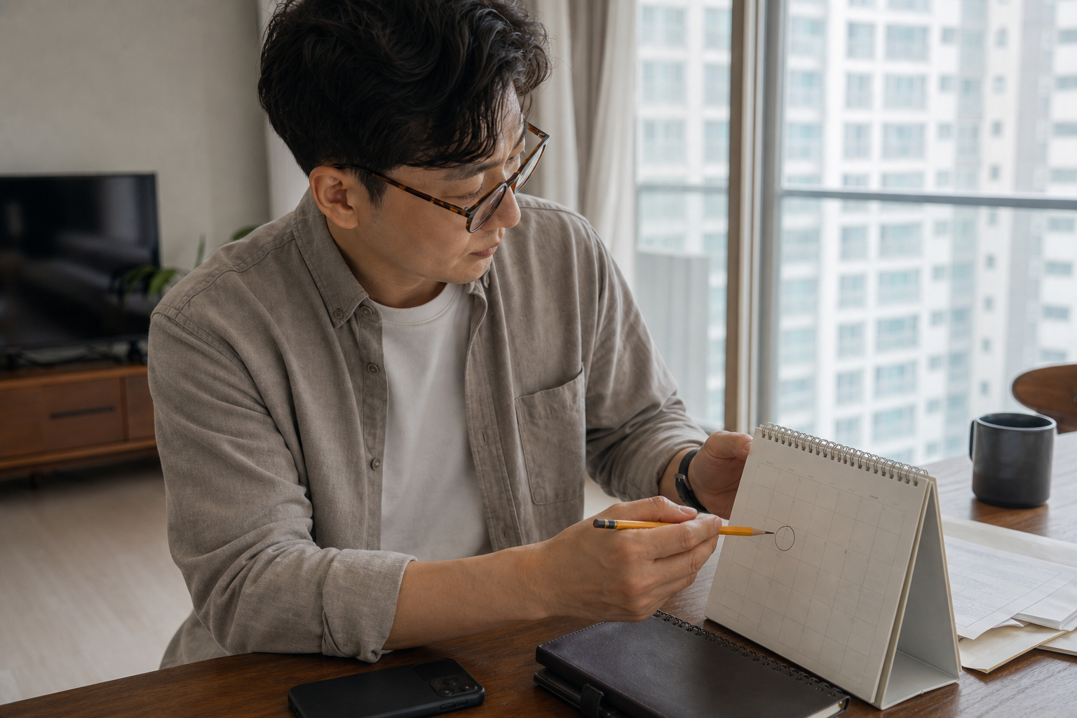 수도권 아파트 계약 취소분의 줍줍 청약을 기다리며 달력을 확인하는 모습